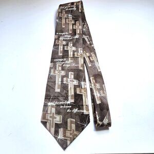 Larson Serenity Prayer Men's Necktie Christian Cross Brown Beige Silk Religious